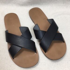 J Crew Black leather Seaside Sandal slip on